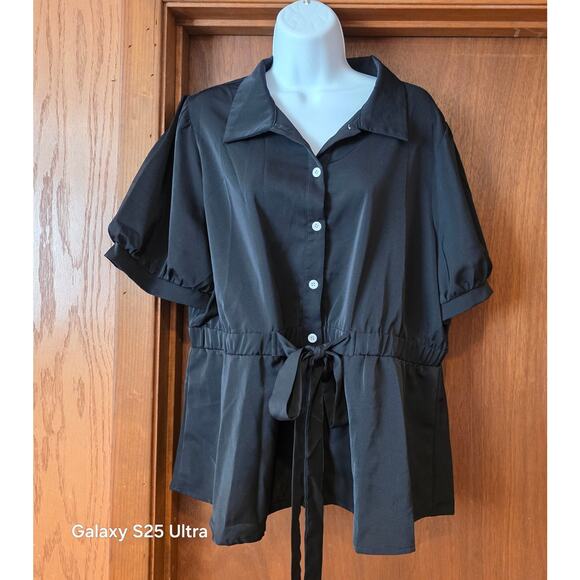 Colonste Tops - NWT‎ Colonste black button up, puff sleeve blouse, cinched waist flared out 2XL